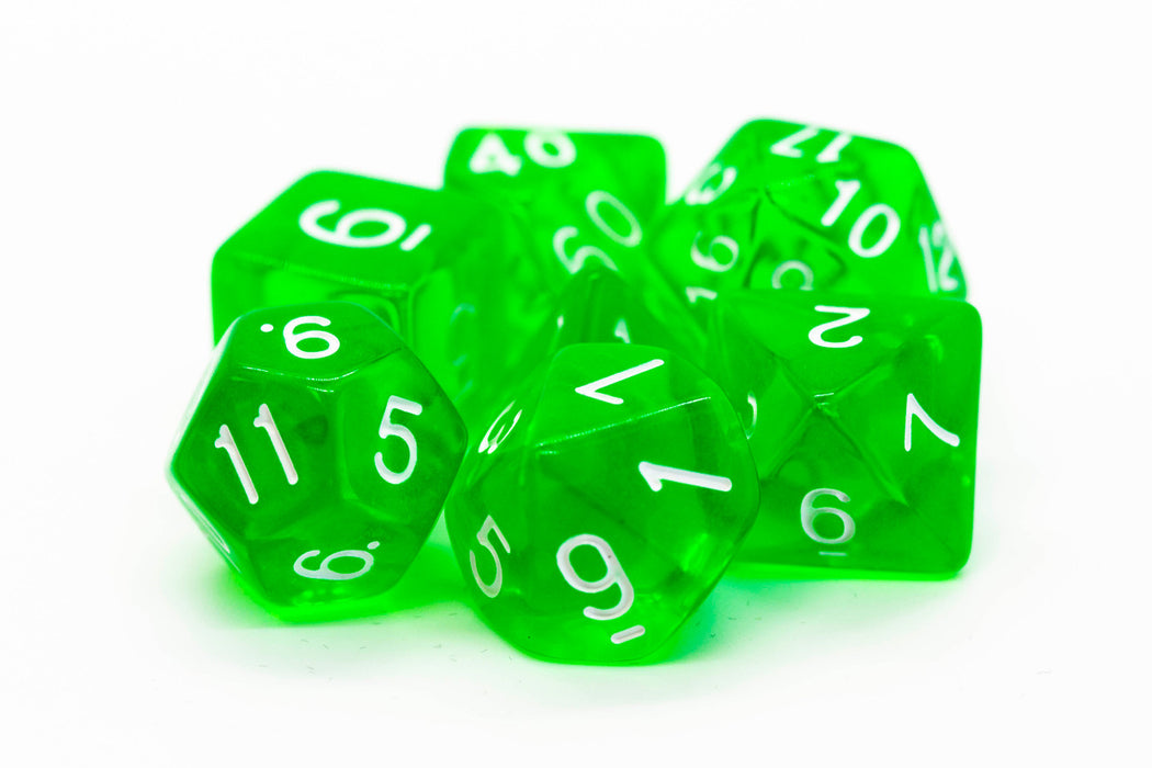 Old School 7 Piece D&D RPG Dice Set: Translucent Light Green