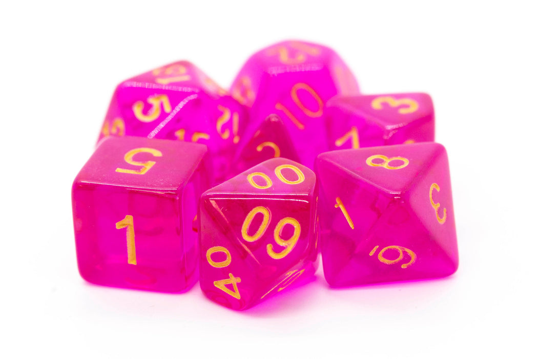 Old School 7 Piece D&D RPG Dice Set: Translucent Magenta w/ Gold