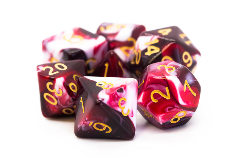 Old School 7 Piece D&D RPG Dice Set: Vorpal - Blood Red & White w/ Gold