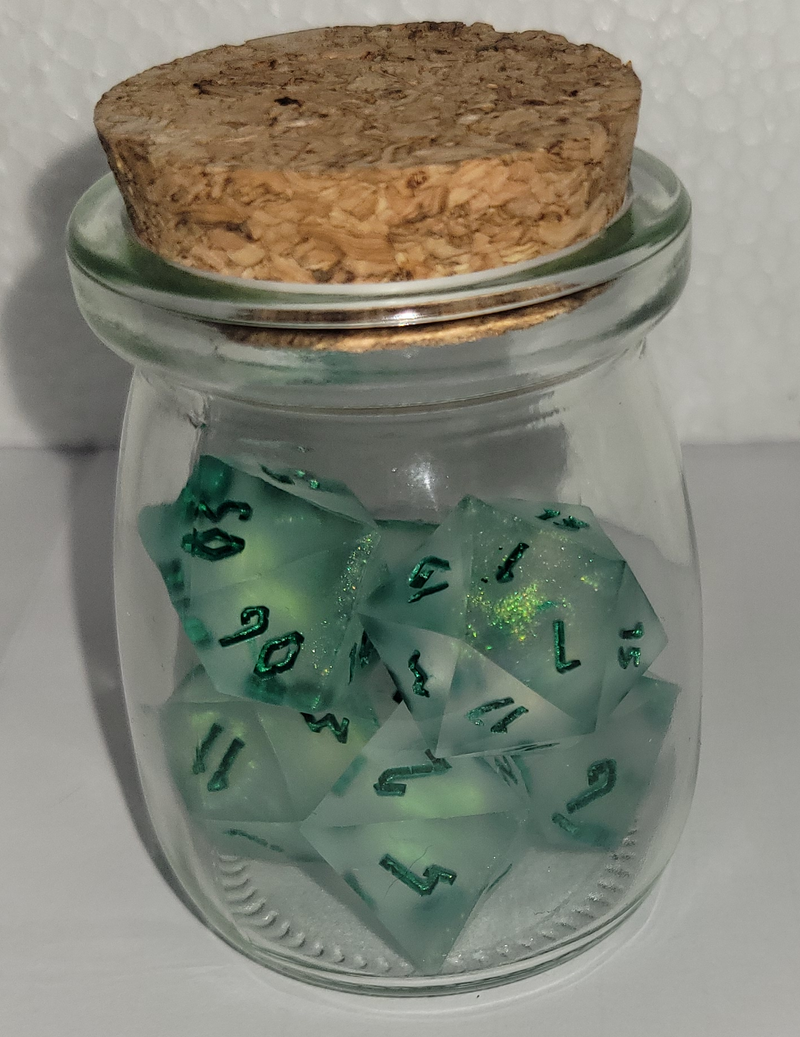 7 Piece Polyhedral Set - White and Green Fairy Lights