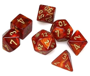 CHESSEX DICE:  7CT Gemini: Mini-Polyhedral Scarlet/gold (CHX 20414)