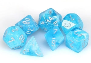 CHESSEX DICE:  7CT Gemini: Mini-Polyhedral Sky/silver (CHX 20566)