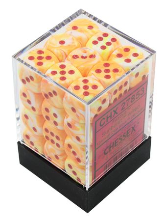 CHESSEX DICE: D6 -- 12MM Festive Dice, Sunburst/Red, 36CT (CHX 27853)