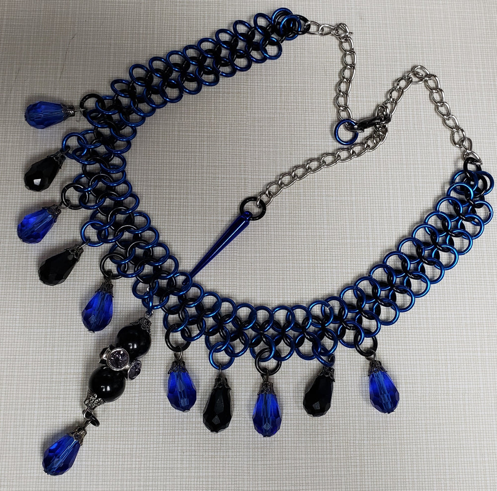 Blue and Black Necklace with Teardrops