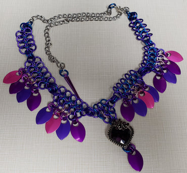 Purple and Blue Necklace with Gem