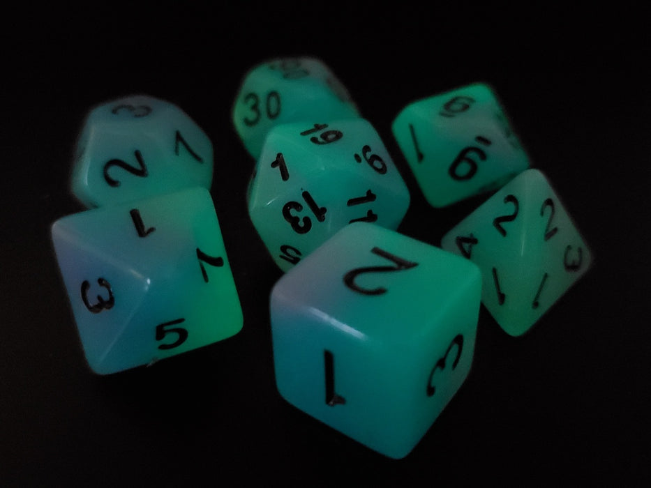 Old School 7 Piece D&D RPG Dice Set: Glow Dice - Blue & Purple