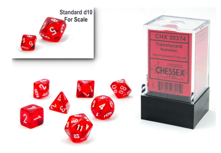 CHESSEX DICE:  7CT Mini-Polyhedral Set: Translucent Red/White  (CHX 20374)