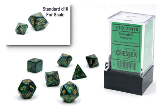 CHESSEX DICE:  7CT Mini-Polyhedral Set: Scarab Jade/Gold  (CHX 20415)