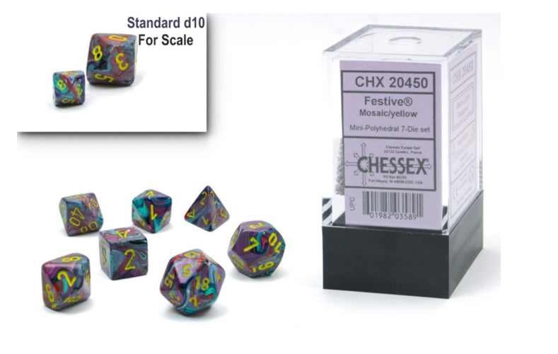 CHESSEX DICE:  7CT Mini-Polyhedral Set: Festive Mosaic/Yellow  (CHX 20450)