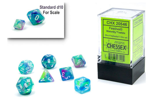 CHESSEX DICE:  7CT Mini-Polyhedral Set: Festive Waerlily/White  (CHX 20546)