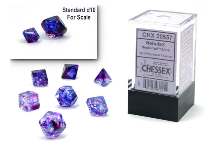 CHESSEX DICE:  7CT Mini-Polyhedral Set: Nebula Nocturnal/Blue  (CHX 20557)