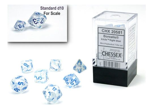 CHESSEX DICE:  7CT Mini-Polyhedral Set: Borealis Icicle/Light Blue  (CHX 20581)