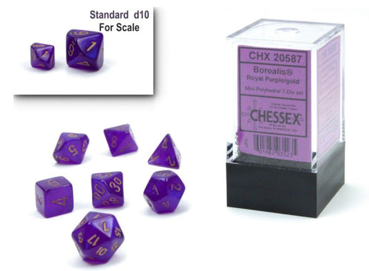 CHESSEX DICE:  7CT Mini-Polyhedral Set: Borealis Royal Purple/Gold  (CHX 20587)