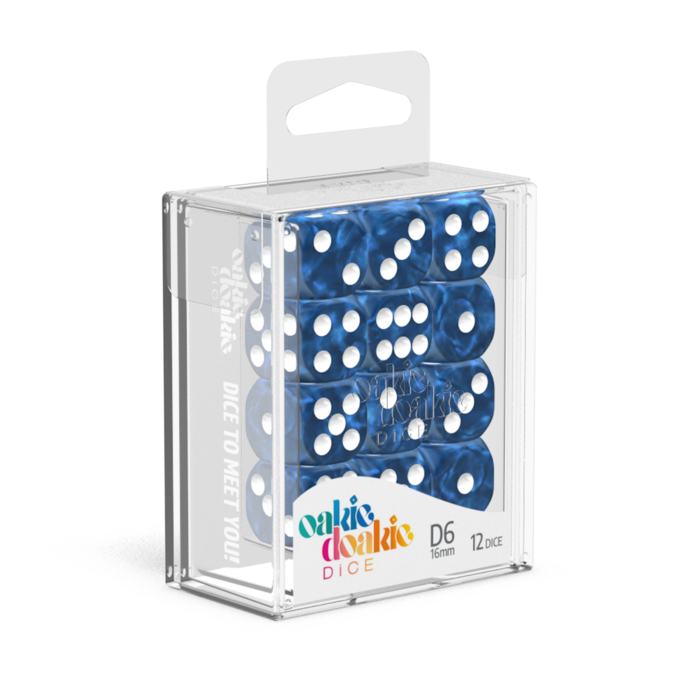 OAKIE DOAKIE DICE: D6 16MM MARBLE - BLUE (12CT)