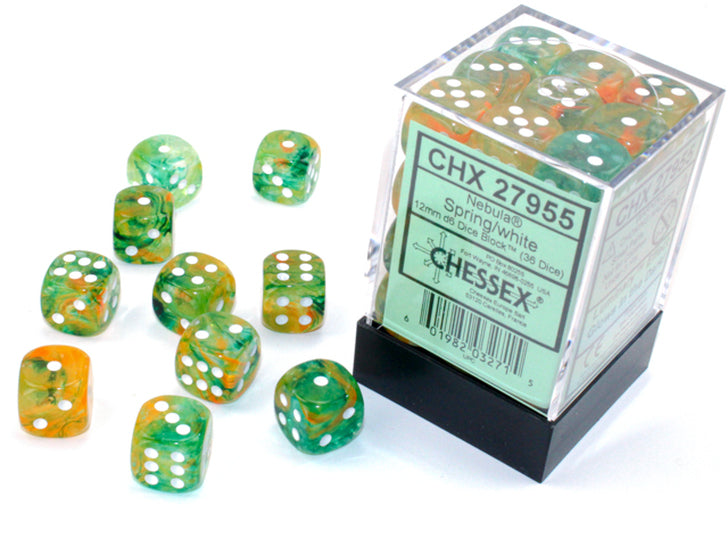 CHESSEX DICE: D6 -- 12MM Nebula Dice, Spring/White Luminary, 36CT (CHX 27955)