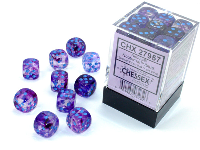 CHESSEX DICE: D6 -- 12MM Nebula Dice, Nocturnal/Blue Luminary, 36CT (CHX 27957)