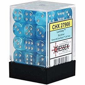 CHESSEX DICE: D6 -- 12MM Luminary Dice, Sky/Silver, 36CT (CHX 27966)