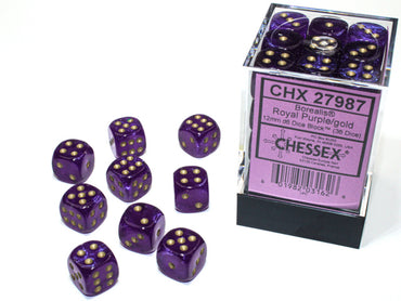CHESSEX DICE: D6 -- 12MM Borealis Dice, Royal Purple/Gold Luminary, 36CT (CHX 27987)