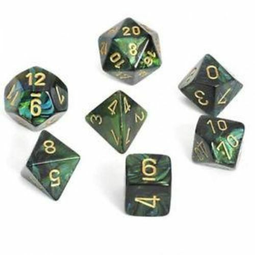 CHESSEX DICE:  7CT SCARAB DICE SET, JADE/GOLD (CHX 27415)