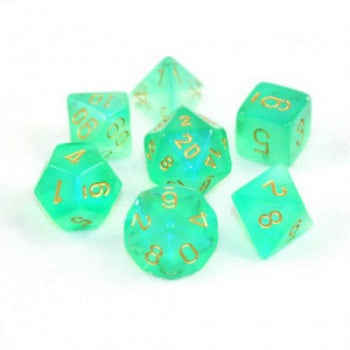 CHESSEX DICE: 7CT Borealis Polyhedral Dice Set Light Green/gold Lumminary (CHX 27575)