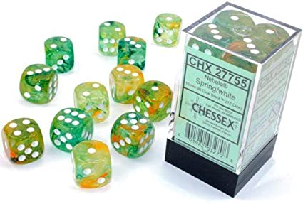 CHESSEX DICE: D6 -- 16MM Nebula Luminary Dice, Spring/White, 12CT (CHX 27755)