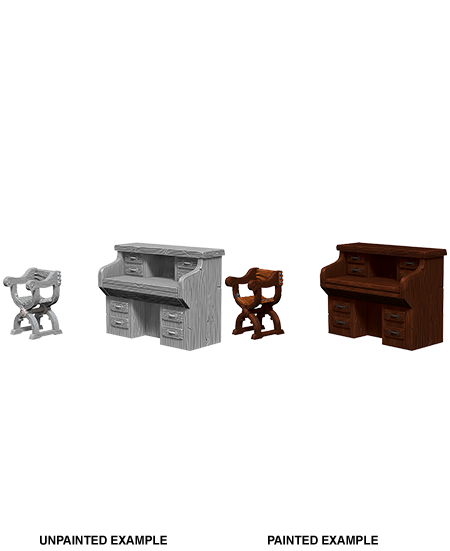 WIZKIDS DEEP CUTS UNPAINTED MINIATURES -W5-DESK AND CHAIR