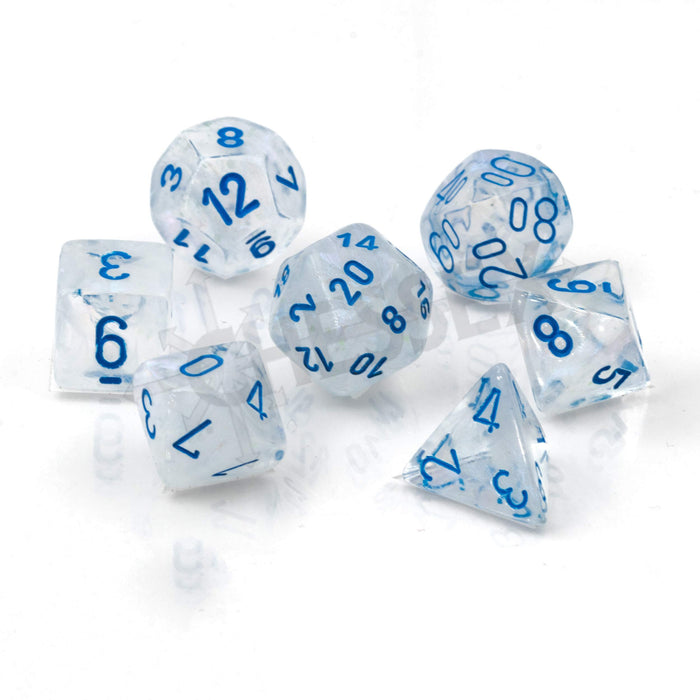 CHESSEX DICE: 7-Die Polyhedral Set Borealis Icicle w/Light Blue Luminary (CHX 27581)