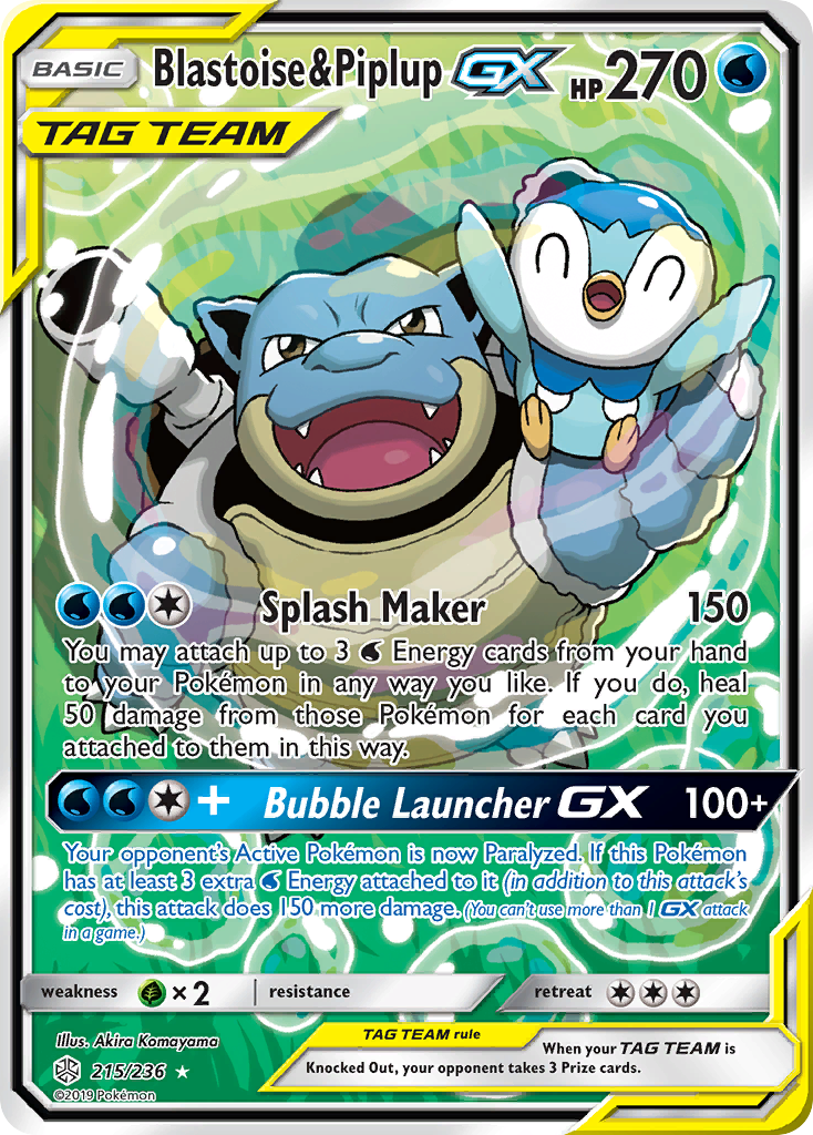 Blastoise & Piplup GX (Alternate Full Art) (215/236) [SM - Cosmic Eclipse]