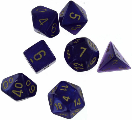 CHESSEX DICE: 7-Die Polyhedral Set Borealis Royal Purple/Gold (CHX 27587)