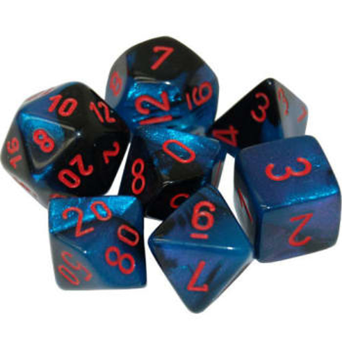 CHESSEX DICE:  7CT Gemini: Mini-Polyhedral Black-Starlight/red (CHX 20658)