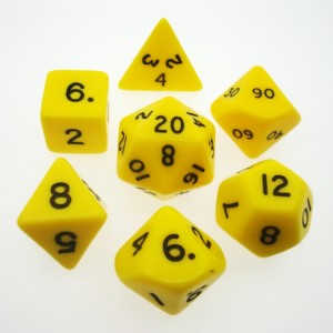 CHESSEX DICE: 7CT OPAQUE POLY YELLOW/BLACK DIE SET (CHX25402)