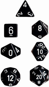 CHESSEX DICE:  7CT OPAQUE BLACK/WHITE DICE SET (CHX 25408)