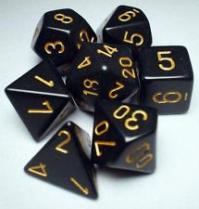 CHESSEX DICE:  7CT Opaque Polyhedral Black/Gold (CHX 25428)