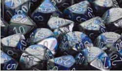 CHESSEX DICE:  7CT GEMINI DICE SET BLUE-STEEL W/WHITE (CHX26423)