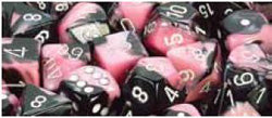 CHESSEX DICE:  7CT GEMINI BLACK-PINK W/WHITE DICE SET (CHX 26430)