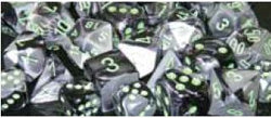 CHESSEX DICE:  7CT GEMINI BLACK-GREY W/GREEN DICE SET (CHX 26445)