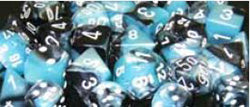CHESSEX DICE:  7CT GEMINI DICE SET BLACK-SHELL W/WHITE (CHX26446)