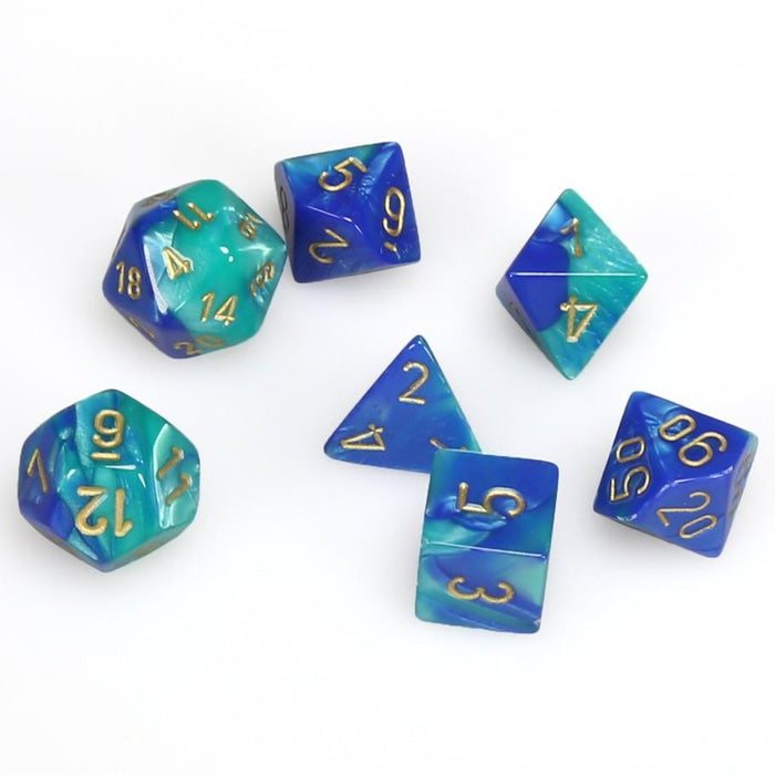 CHESSEX DICE: 7CT GEMINI BLUE/TEAL W/ GOLD DICE SET (CHX26459)