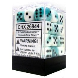 CHESSEX DICE: Gemini Teal-White/Black 12Mm D6 Dice Block (CHX26844)