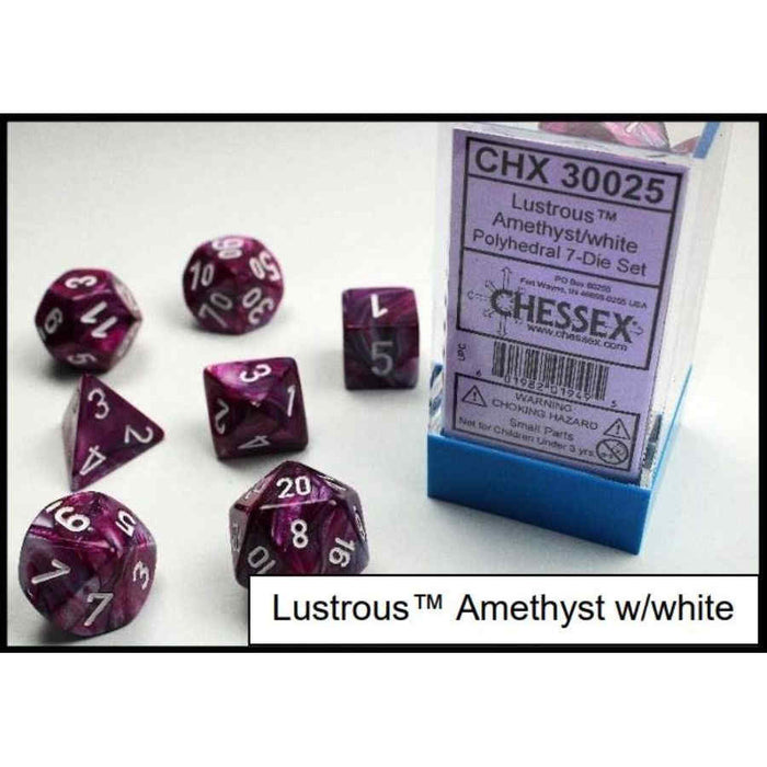 CHESSEX DICE: 7CT LAB DICE GEMINI POLY SET, AMETHYST/WHITE (CHX30025)