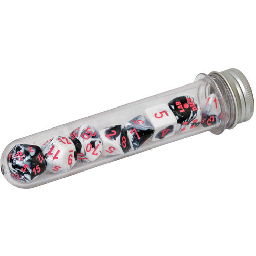 CHESSEX LAB DICE 4 GEMINI: POL Y BLACK-WHITE/PINK 7CT (CHX30043)