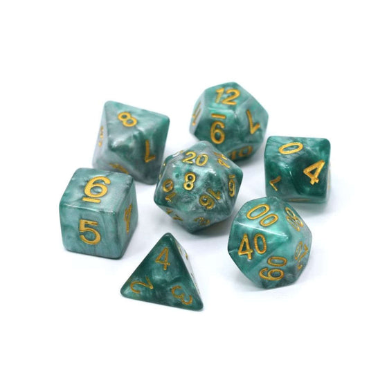 7CT SERPENTINE POLY DICE SET - GREEN/SILVER