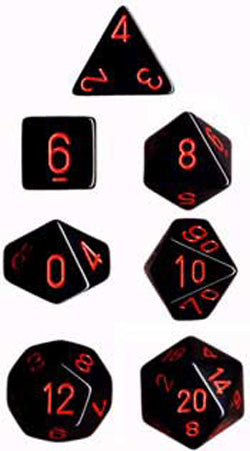 CHESSEX DICE:  7CT OPAQUE BLACK/RED DICE SET (CH X 25418)
