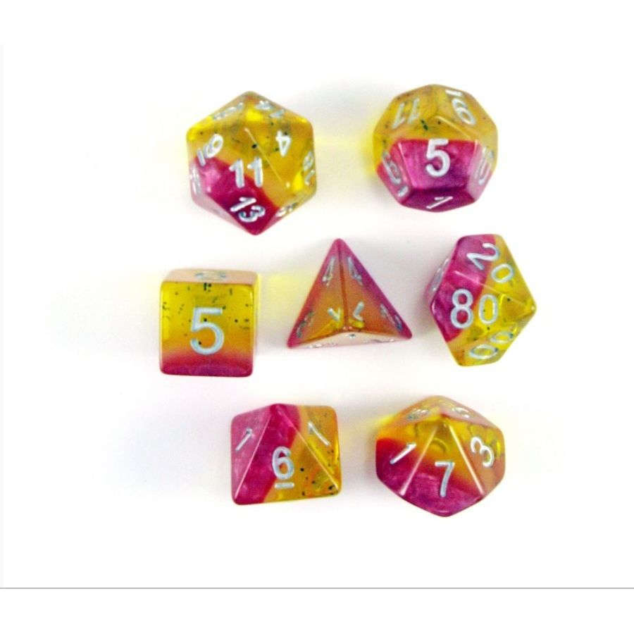 7 COUNT POLYHEDRAL SET: LAYERED DICE - YELLOW ROSE