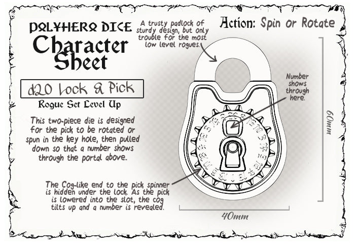 PolyHero Rogue d20 Lock and Pick Set - Cold Iron
