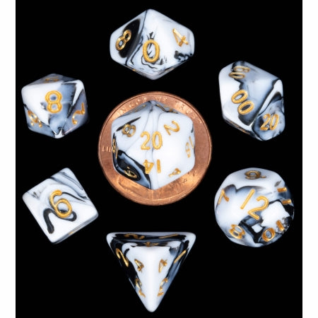 7 COUNT DICE POLY SET: Marble With Gold Numbers