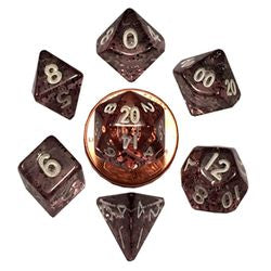 7 COUNT MINI DICE POLY SET: ETHEREAL BLACK WITH WHITE NUMBERS