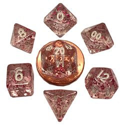 7 COUNT MINI DICE POLY SET: PURPLE WITH WHITE NUMBERS