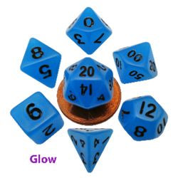 7 COUNT MINI RESIN GLOW POLY DICE SET, BLUE