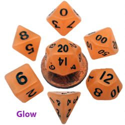 7 COUNT MINI RESIN GLOW POLY DICE SET, ORANGE